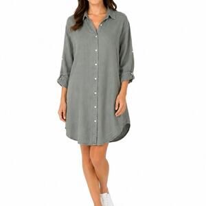 Talia Benson Linen Dress Womens 4 Fits M L Green Italian Lagenlook Shirt Midi